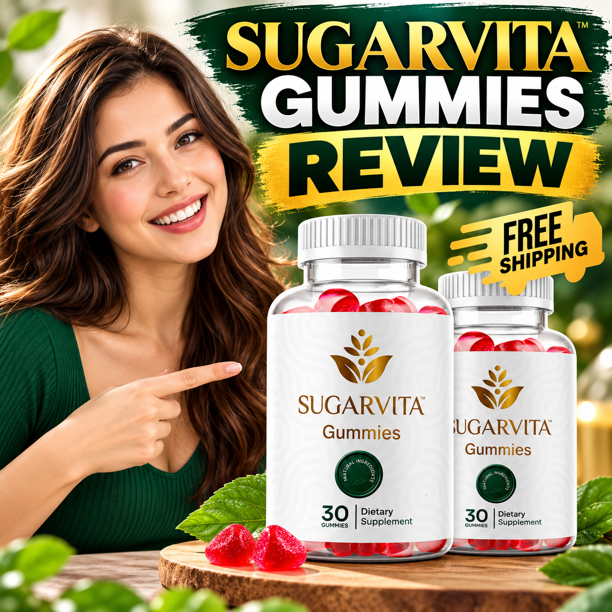 SugarVita Gummies bottle pair with free shipping offer